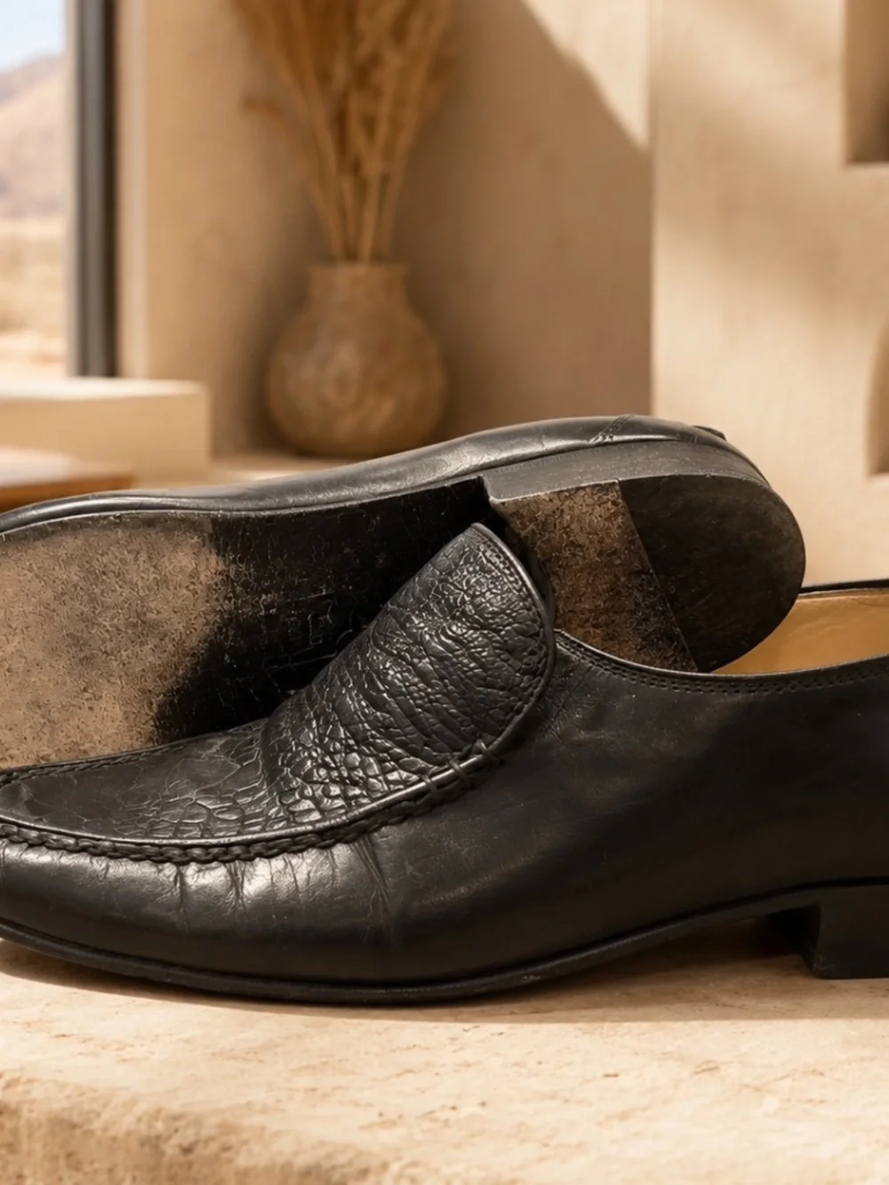 Bruno Magli Black Exotic Embossed Leather Loafers Men’s 6.5M Made in Italy